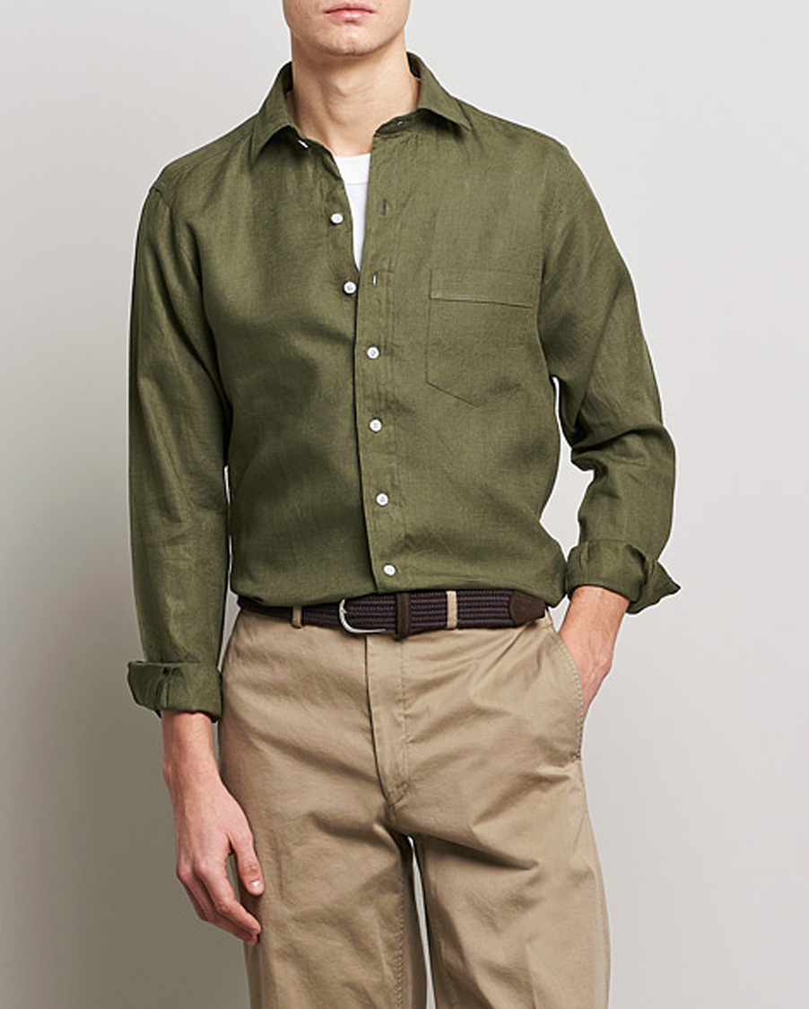 Herren | Hemden | Drake's | Linen Summer Shirt Green