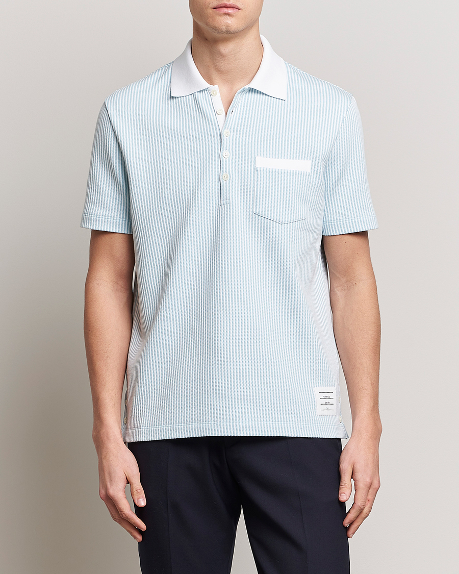 Herren | Poloshirts | Thom Browne | Short Sleeve Seersucker Polo Light Blue