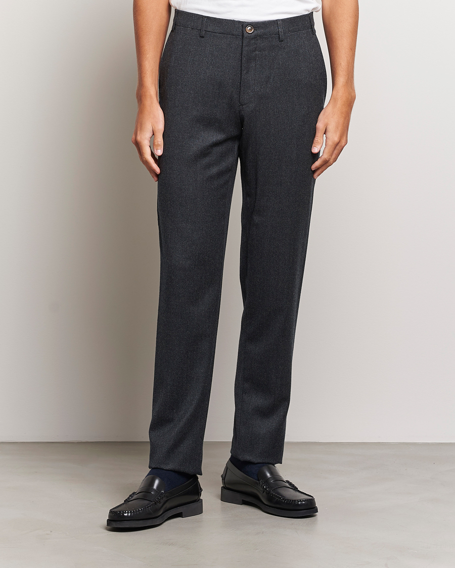 Herren | Flanellhosen | Canali | Slim Fit Washable Flannel Trousers Charcoal