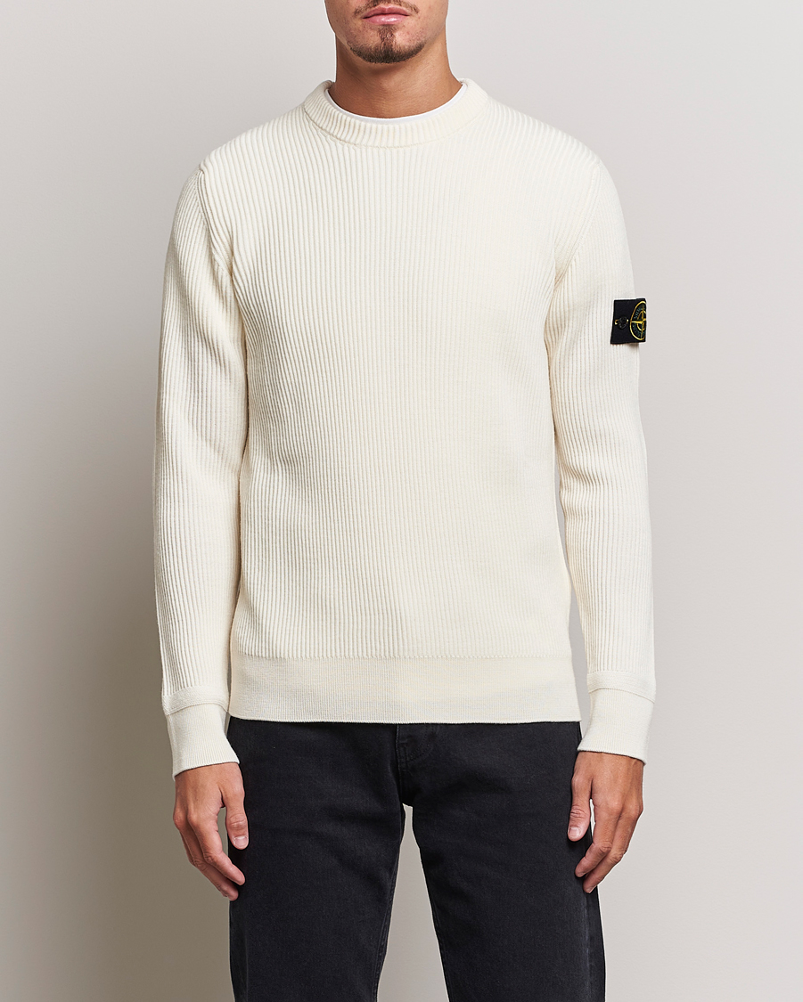 Herren | Pullover | Stone Island | Rib Knitted Wool Sweater Natural
