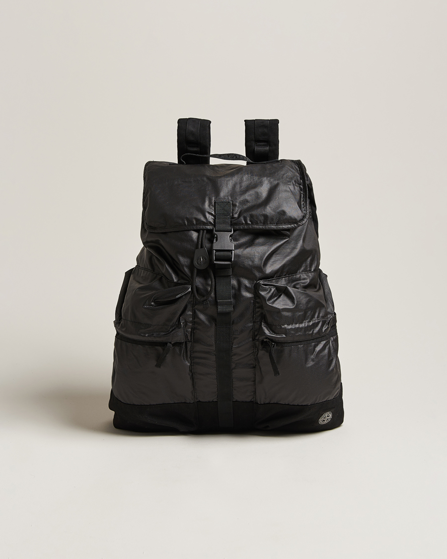 Herren | Stone Island Garment Dyed Mussola Gommata Canvas Backpack Black | Stone Island | Garment Dyed Mussola Gommata Canvas Backpack Black