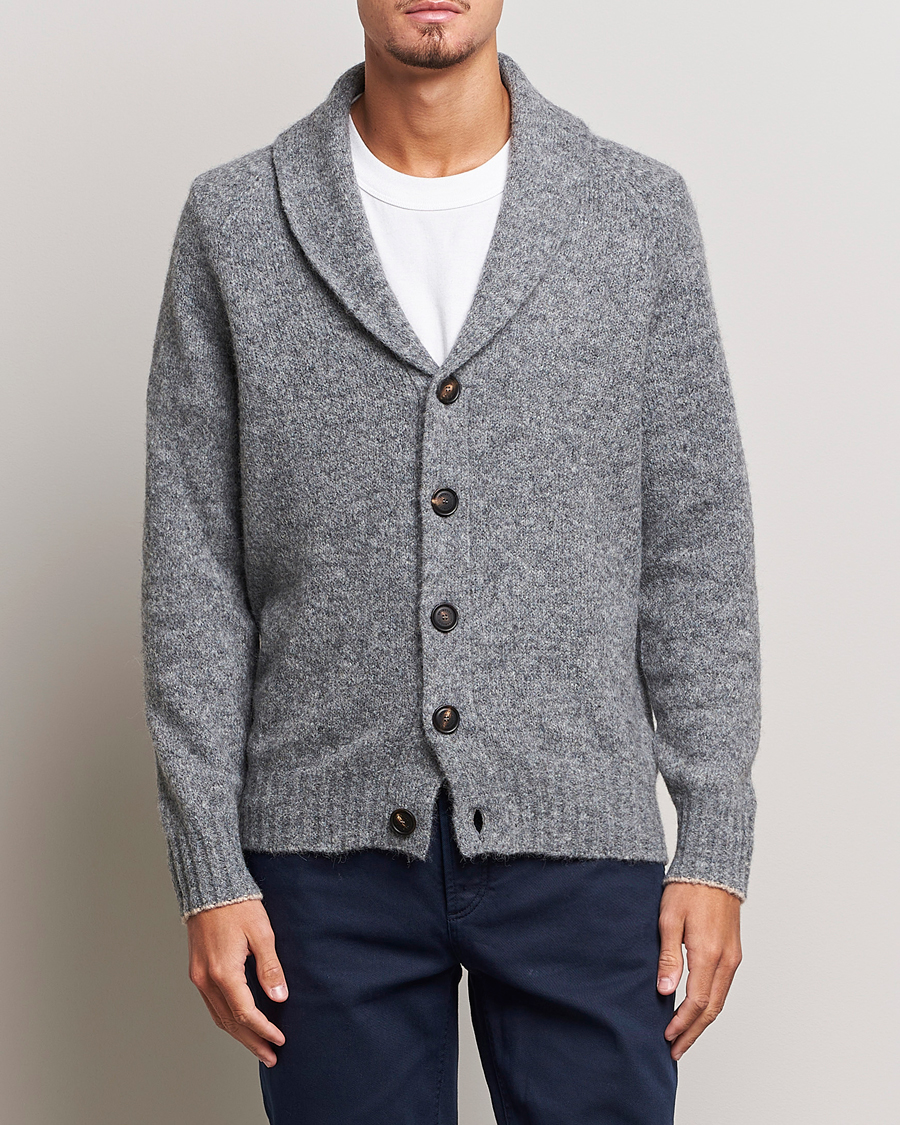 Herren | Pullover | Brunello Cucinelli | Fluffy Shawl Collar Cardigan Grey Melange