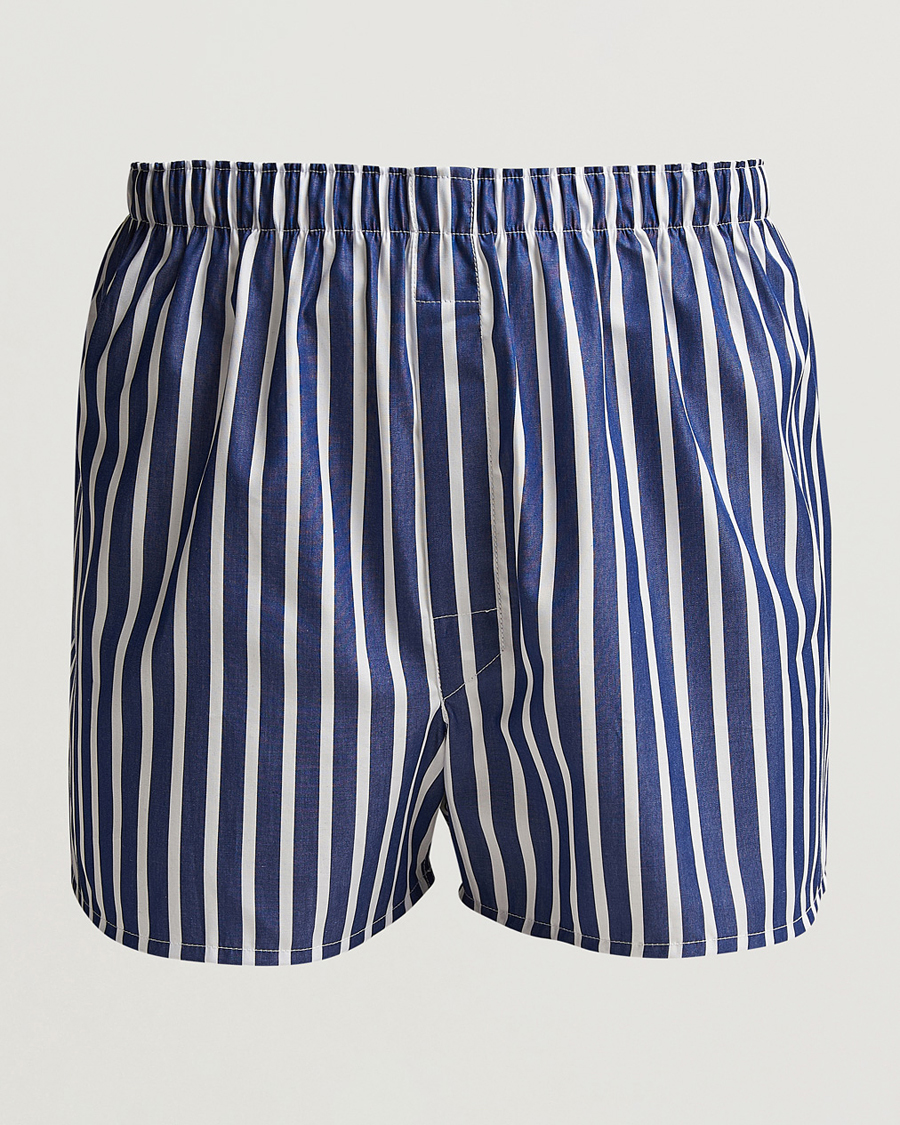 Herren | Unterwäsche | Sunspel | Cotton Gingham Boxer White/Navy