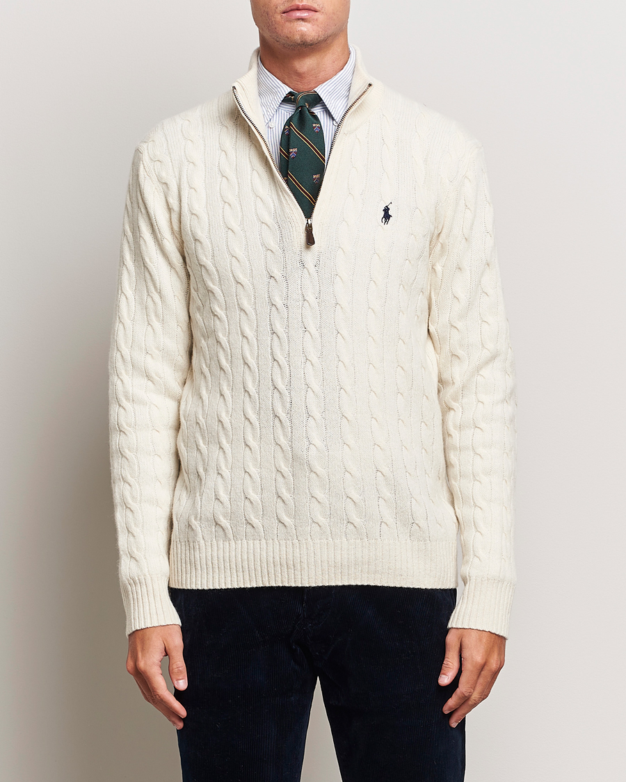 Herren |  | Polo Ralph Lauren | Wool/Cashmere Cable Half Zip Andover Cream