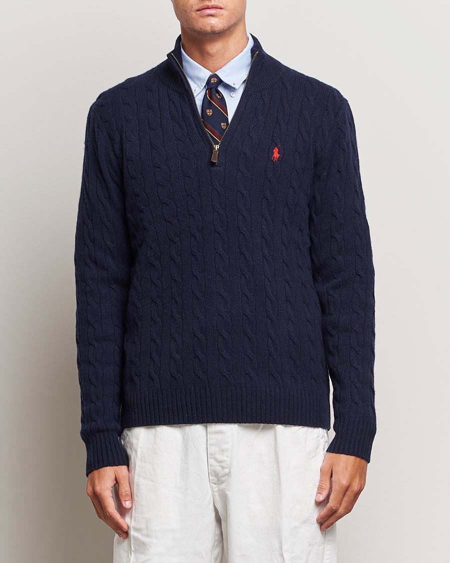 Herren |  | Polo Ralph Lauren | Wool/Cashmere Cable Half Zip Hunter Navy