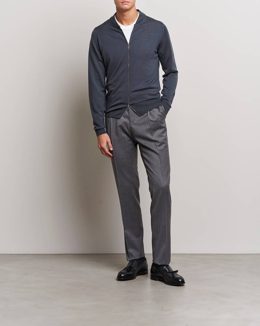 Herren | Pullover | John Smedley | Maclean Extra Fine Merin Full Zip Slate Grey