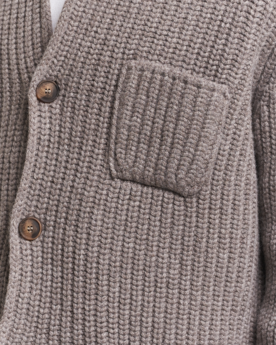 Herren | Pullover | Gran Sasso | Heavy Wool Knitted Blazer Cardigan Taupe Melange