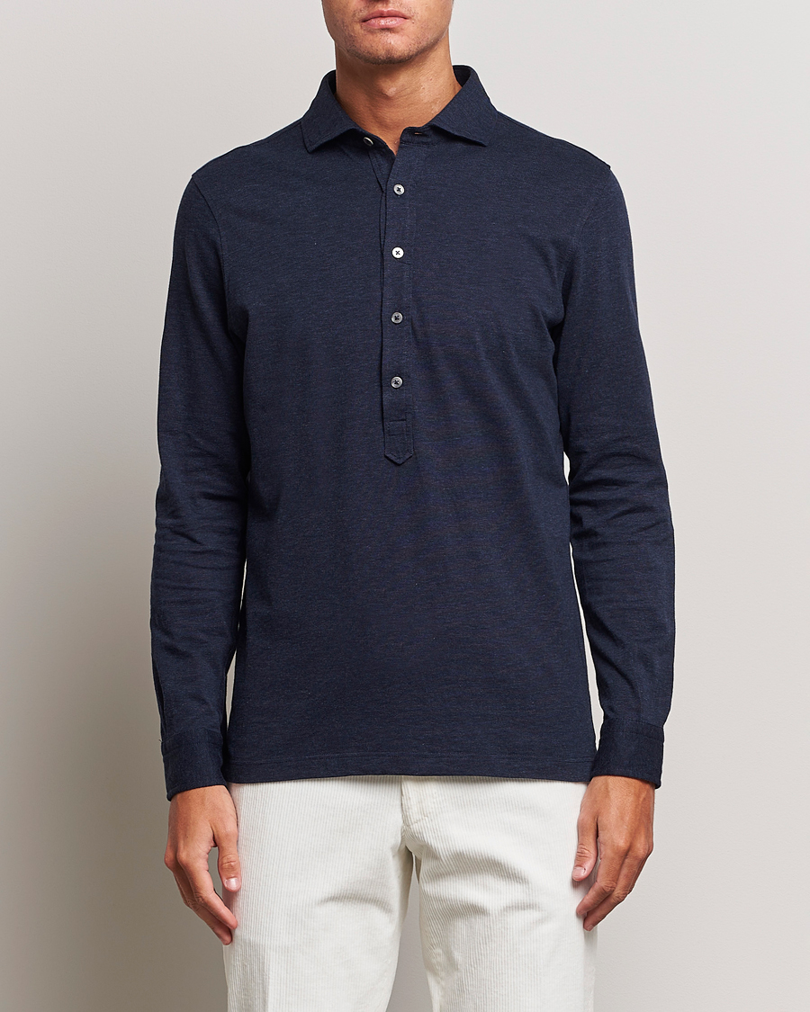 Herren |  | Gran Sasso | Brushed Cotton Popover Shirt Navy Melange