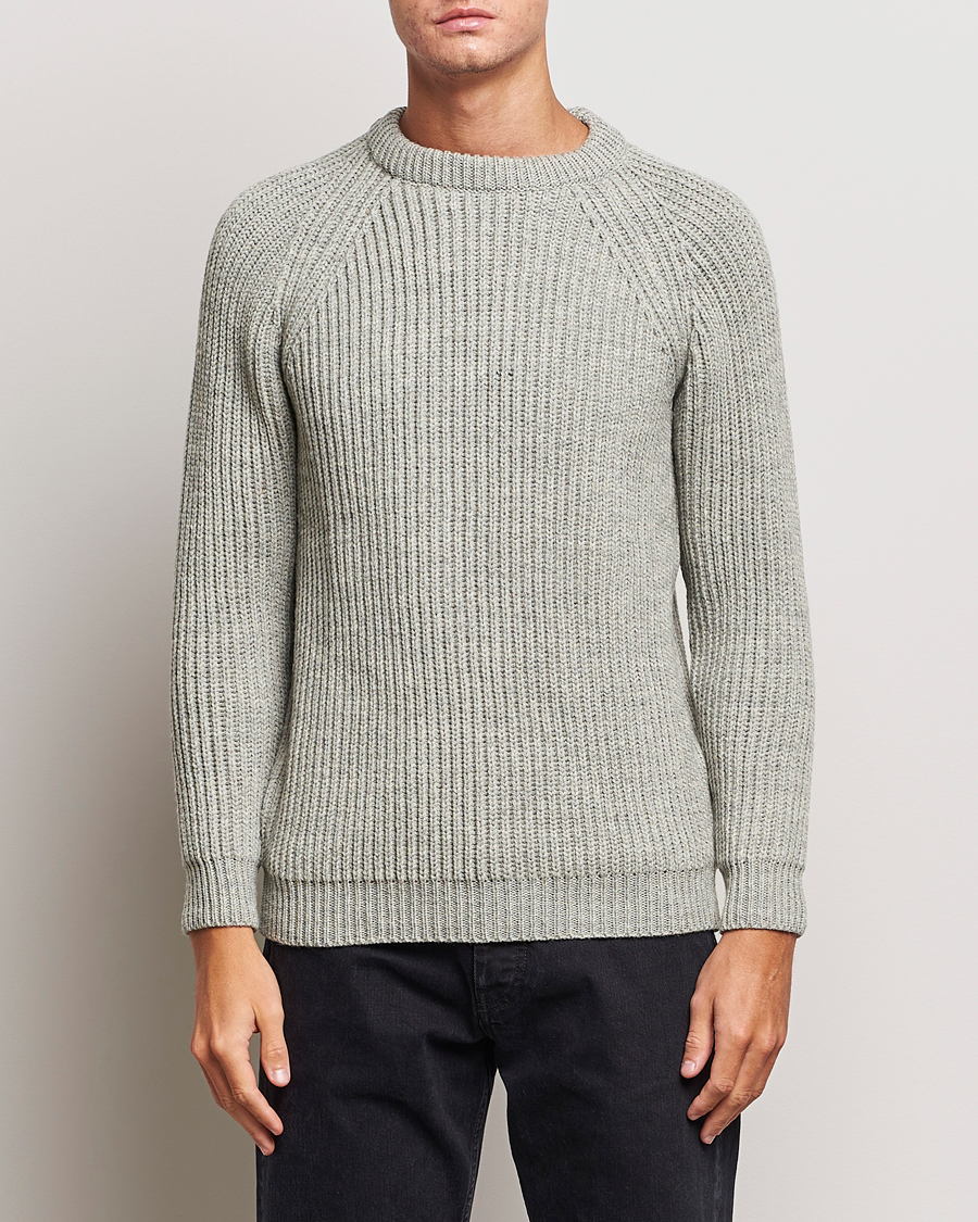 Herren | Gloverall | Gloverall | Fisherman Rib Chunky Wool Crew Light Grey