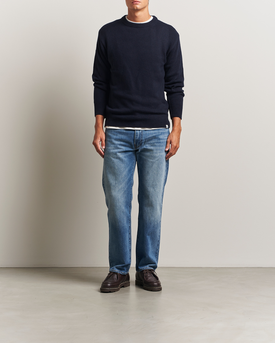 Herren | Pullover | Merz b. Schwanen | Merino/Cashmere Knitted Sweater Dark Navy