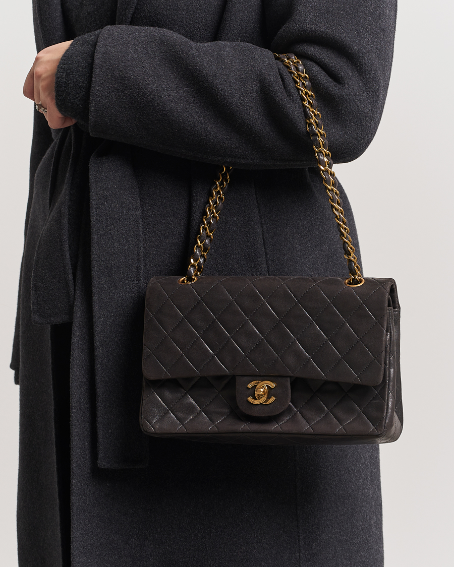 Herren | Chanel Pre-Owned Classic Medium Flap Bag Calf Leather Black | Chanel Pre-Owned | Classic Medium Flap Bag Calf Leather Black