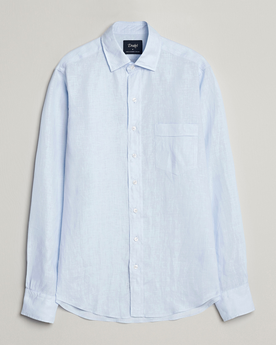 Herren | Hemden | Drake's | Linen Summer Shirt Sky Blue