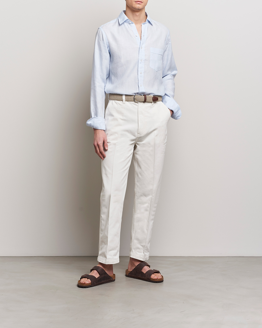 Herren | Hemden | Drake's | Linen Summer Shirt Sky Blue