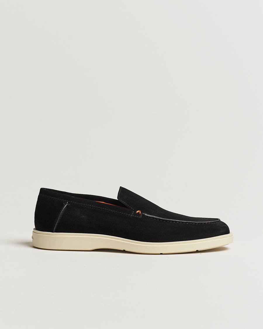 Herren | Santoni Summer Loafers Black Suede | Santoni | Summer Loafers Black Suede