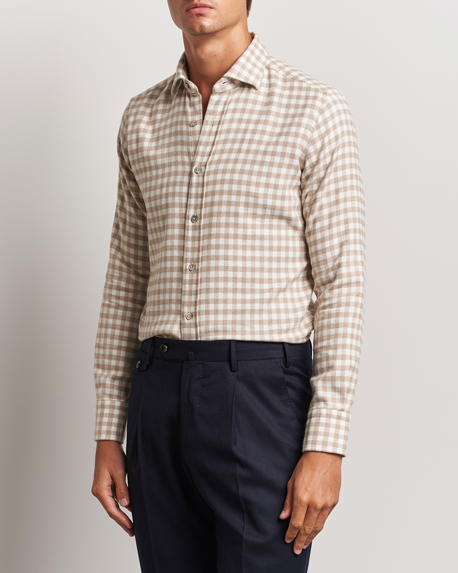 Herren |  | Grigio | Washed Flannel Shirt Beige Check