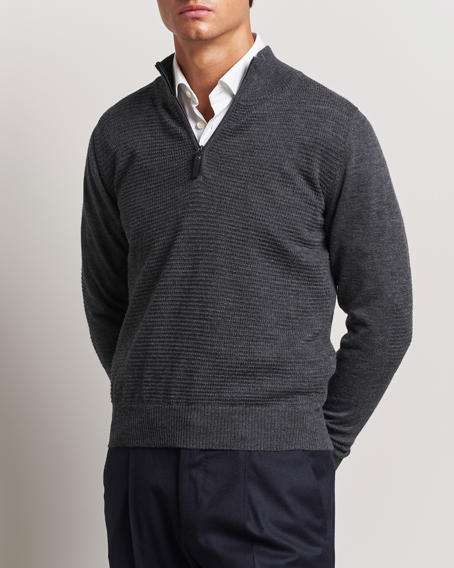 Herren |  | Canali | Textured Knit Half Zip Charcoal