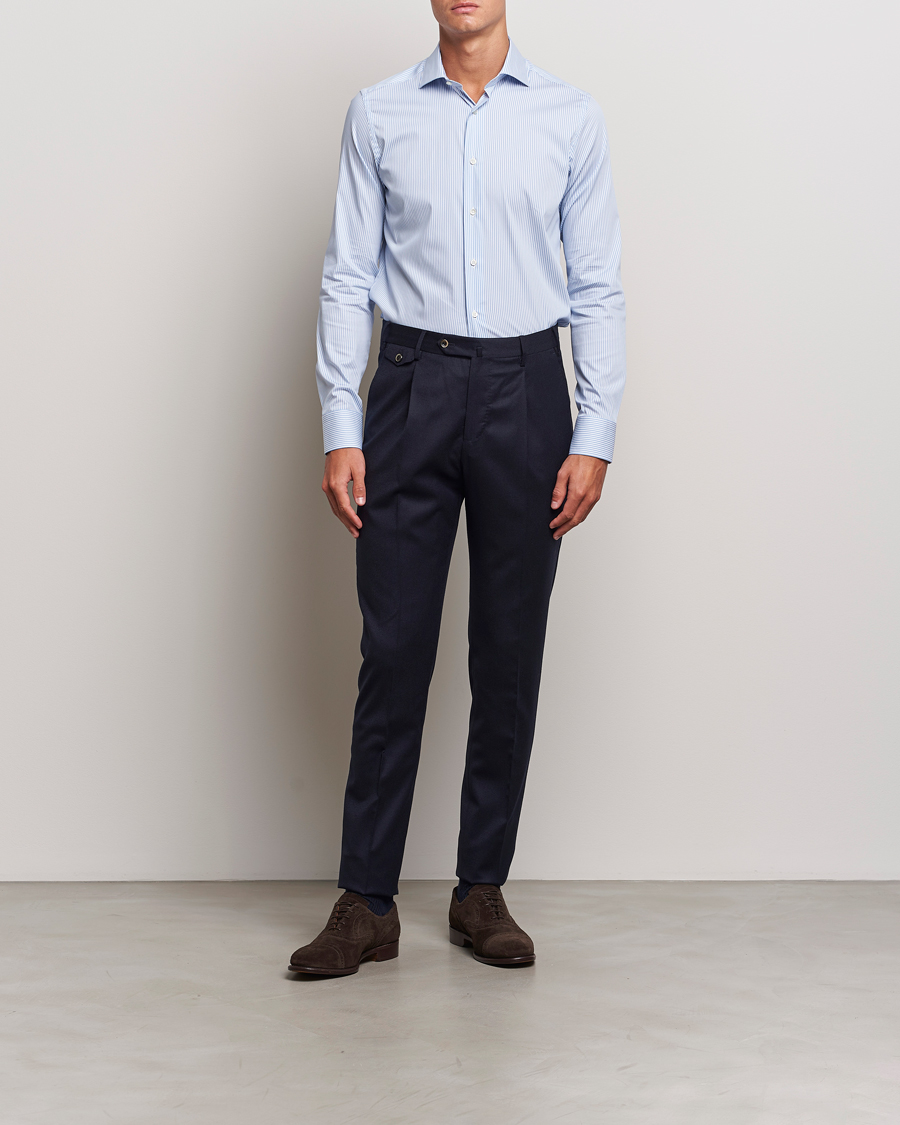 Herren |  | Canali | Slim Fit Cotton/Stretch Shirt Light Blue Stripe