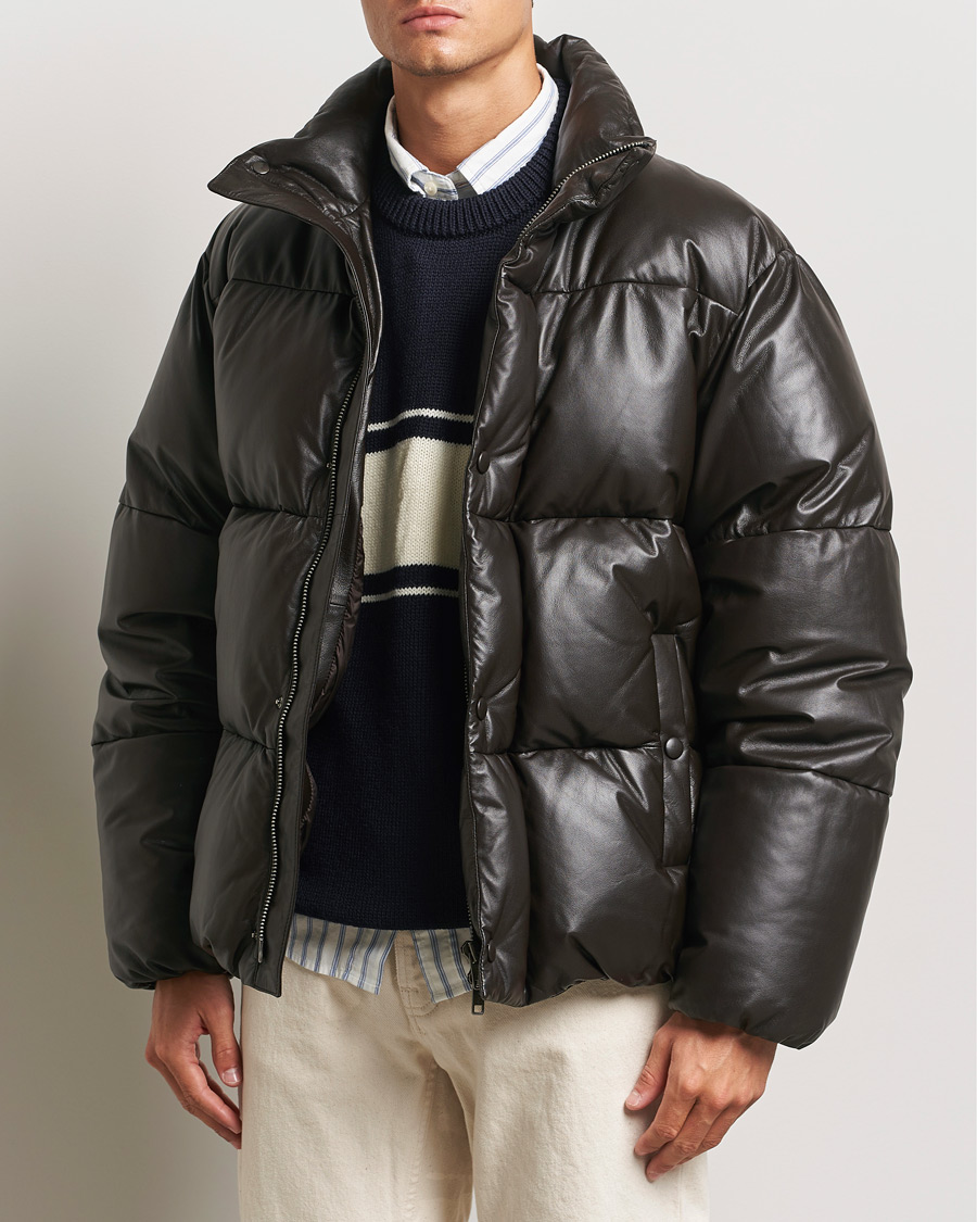 Herren | Jacken | GANT 240 Mulberry Street | Leather Down Puffer Jacket Deep Brown