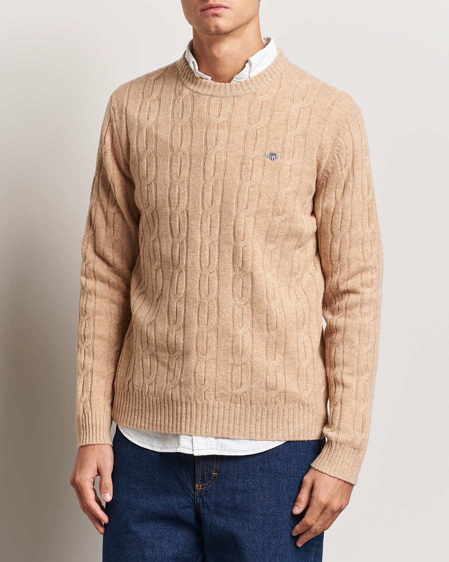 Herren |  | GANT | Lambswool Cable C-Neck Khaki Melange