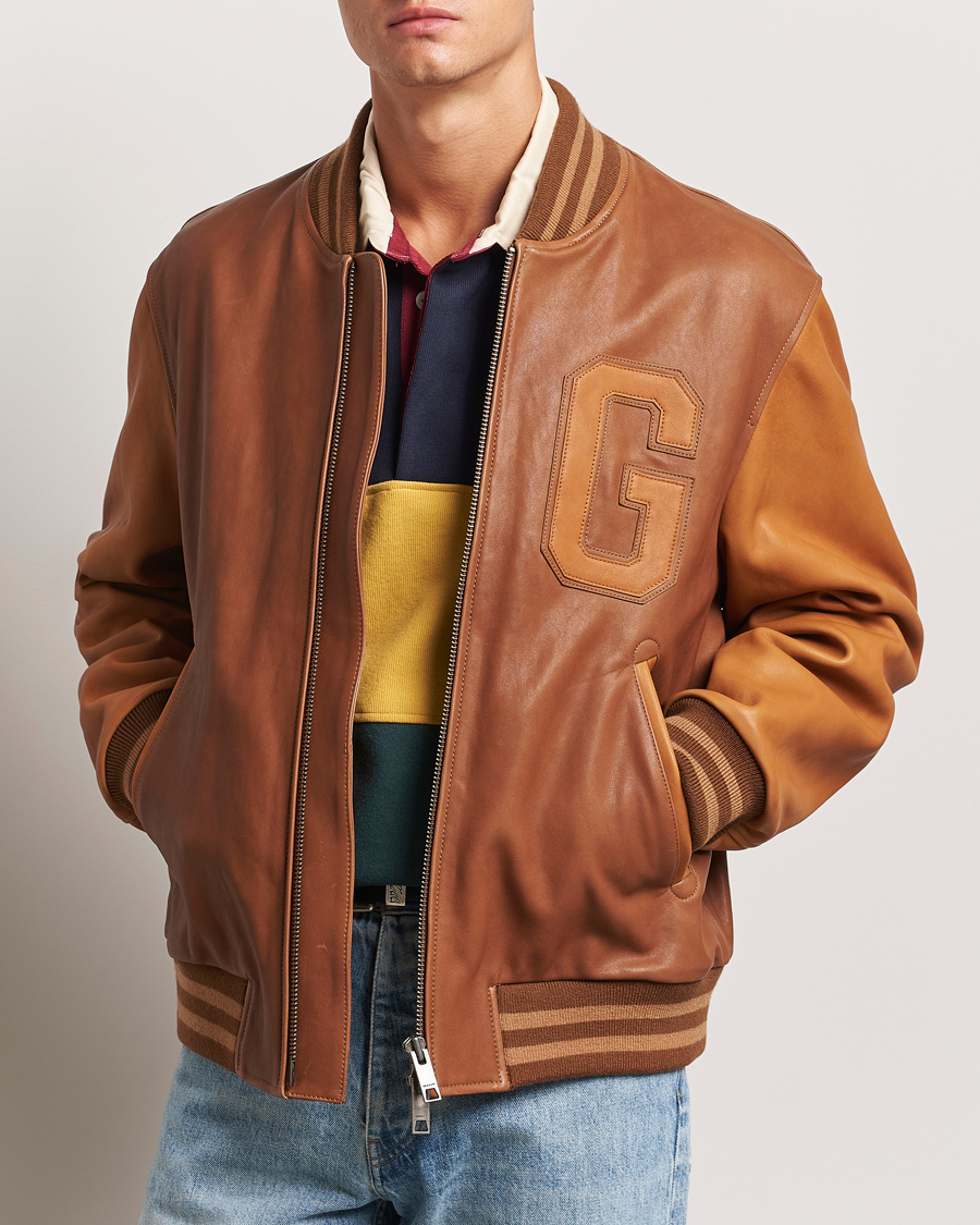 Herren |  | GANT | Leather Varsity Jacket Brown Sugar