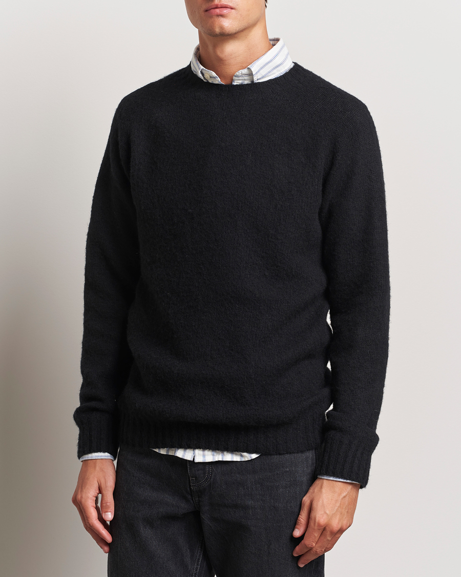 Herren | Pullover | Harley Of Scotland | Brushed Supersoft Lambswool Crewneck Black