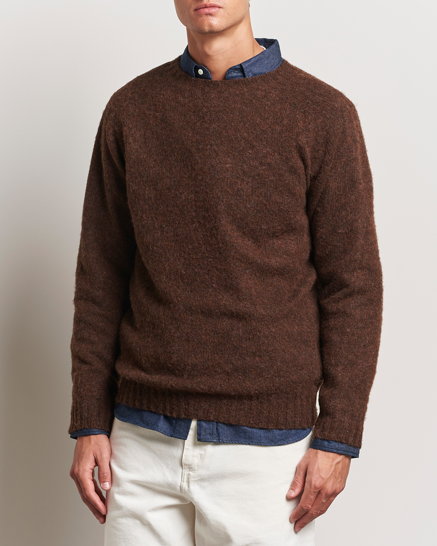 Herren |  | Harley Of Scotland | Brushed Supersoft Lambswool Crewneck Coffee