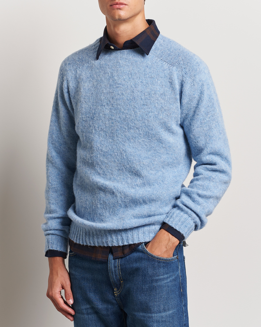 Herren | Kleidung | Harley Of Scotland | Brushed Supersoft Lambswool Crewneck Ice Sea