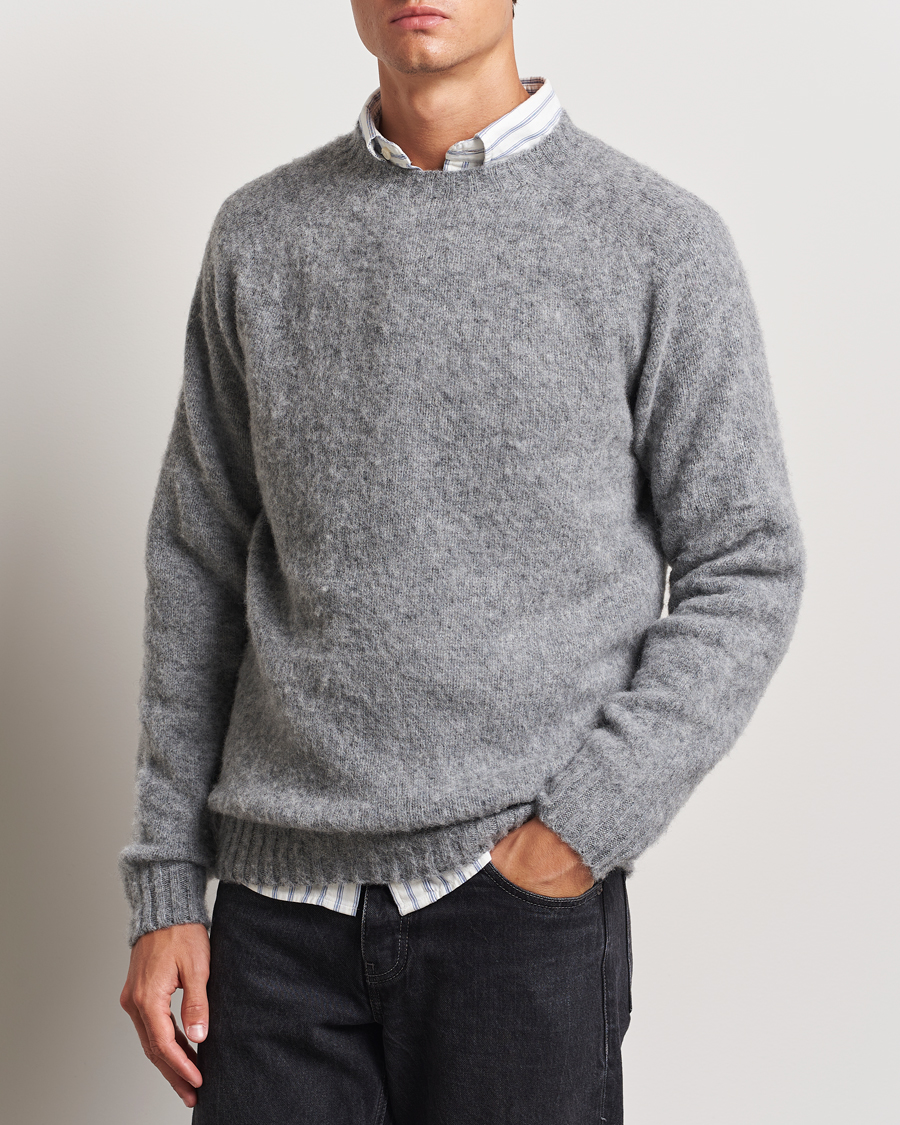 Herren |  | Harley Of Scotland | Brushed Supersoft Lambswool Crewneck Medium Grey