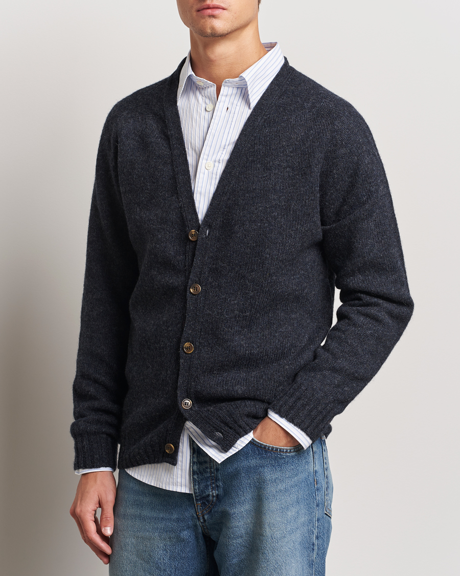 Herren |  | Harley Of Scotland | Supersoft Lambswool Cardigan Charcoal