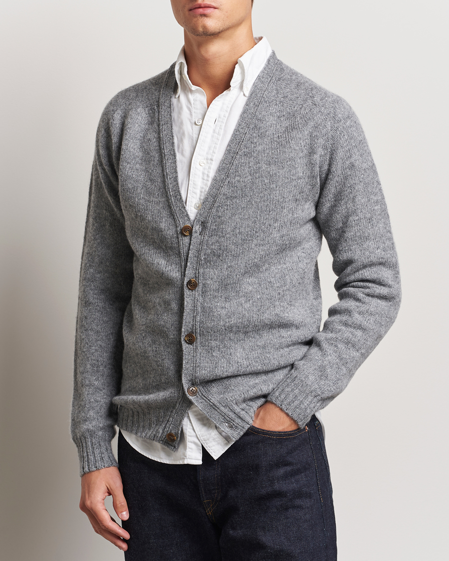 Herren |  | Harley Of Scotland | Supersoft Lambswool Cardigan Medium Grey