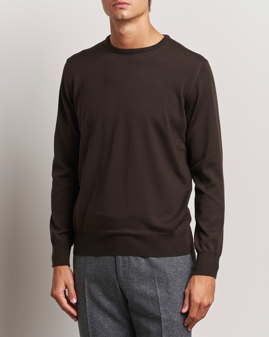 Herren | Pullover | Morgano | Extra Fine Merino Wool Crewneck Dark Brown