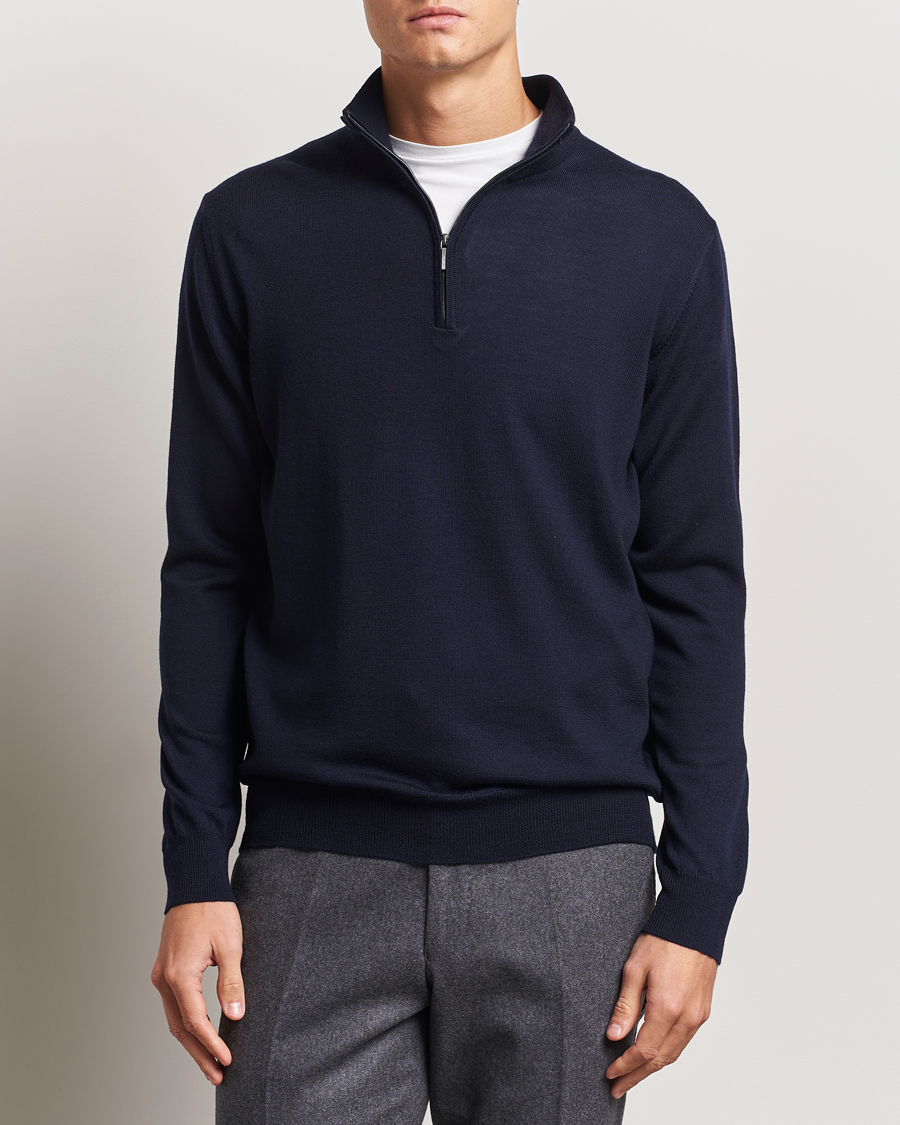 Herren |  | Morgano | Extra Fine Merino Wool Half-Zip Navy