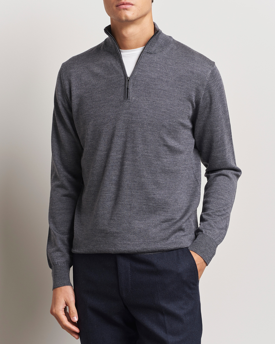 Herren |  | Morgano | Extra Fine Merino Wool Half-Zip Mid Grey