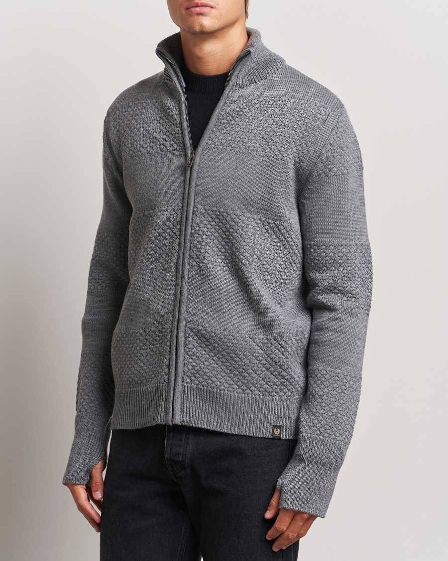 Herren | Best of British | Belstaff | Sternway Knitted Zip Cardigan Grey Heather