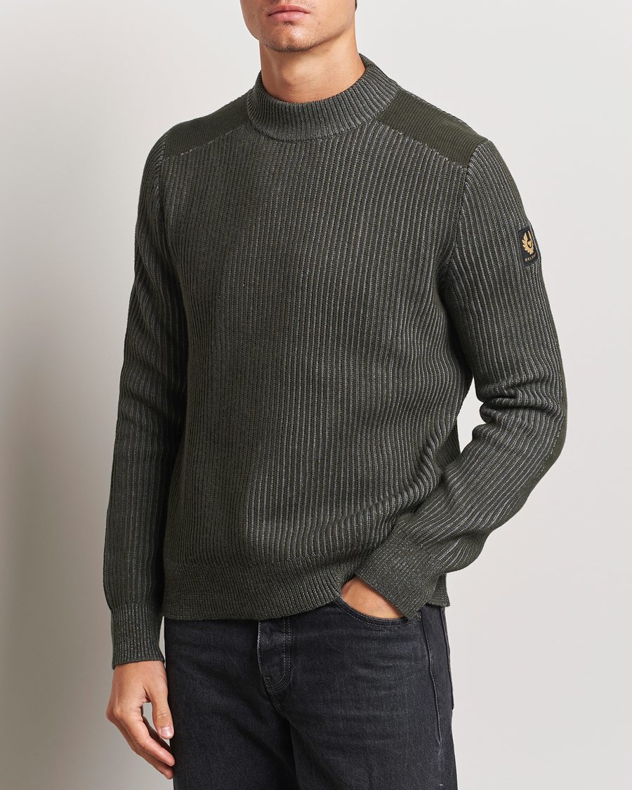 Herren | Best of British | Belstaff | Stanley Cotton/Wool Mock Neck Tile Green