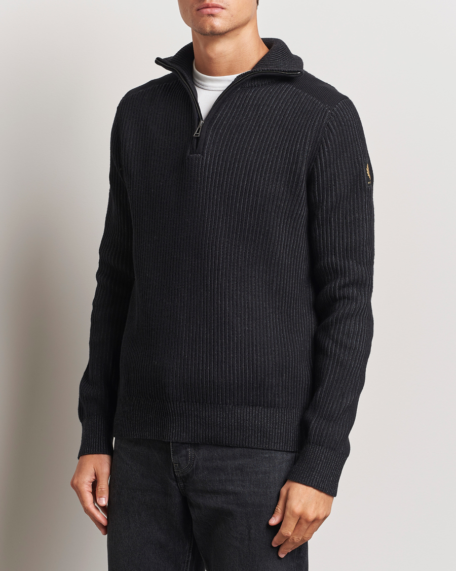 Herren | Best of British | Belstaff | Stanley Cotton/Wool Quarter Zip Black