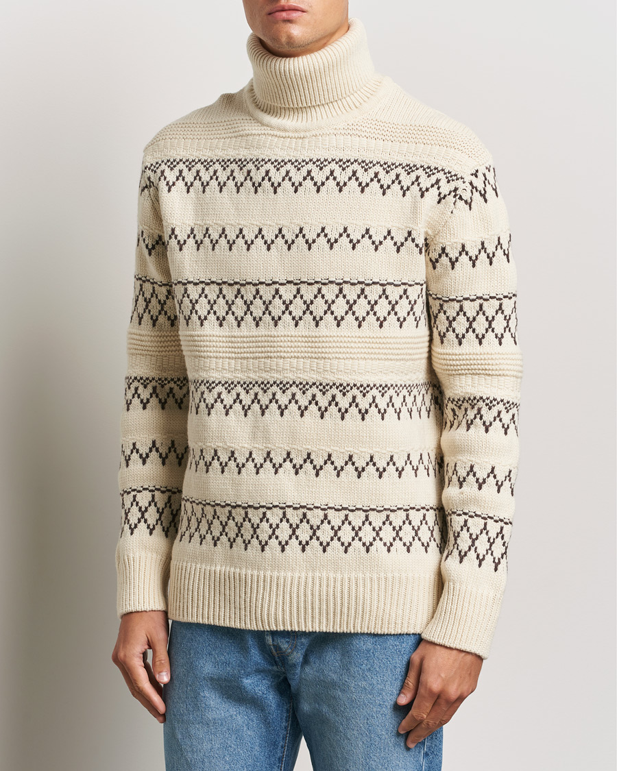 Herren | Rollkragenpullover | KnowledgeCotton Apparel | Knitted Pattern Lambswool Rollneck Off White