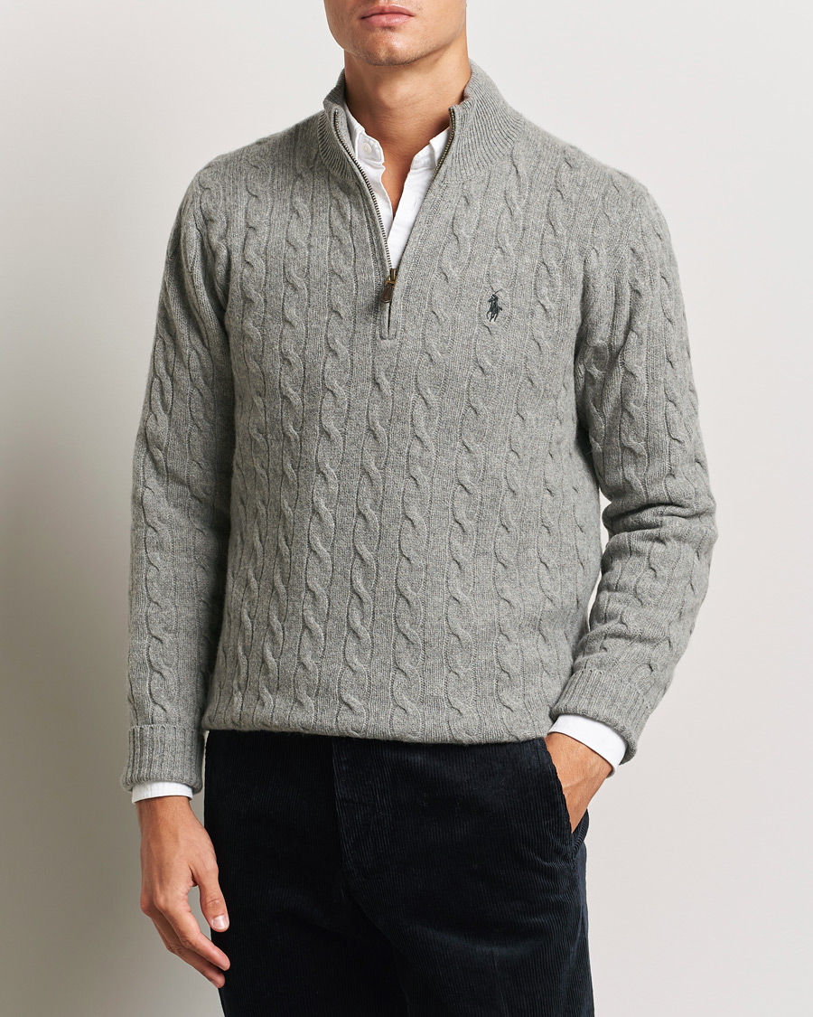 Herren |  | Polo Ralph Lauren | Wool/Cashmere Cable Half Zip Fawn Grey Heather