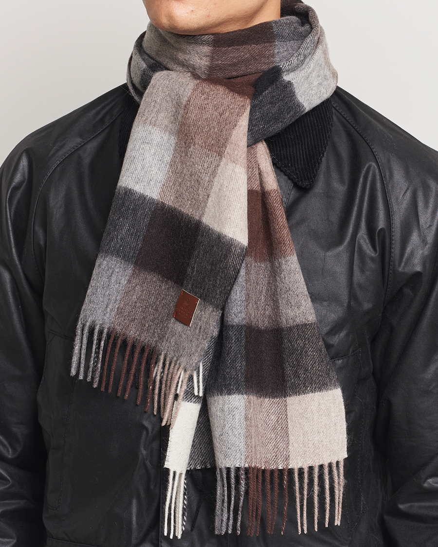 Herren |  | Amanda Christensen | Merino Wool Block Check Scarf Brown/Grey