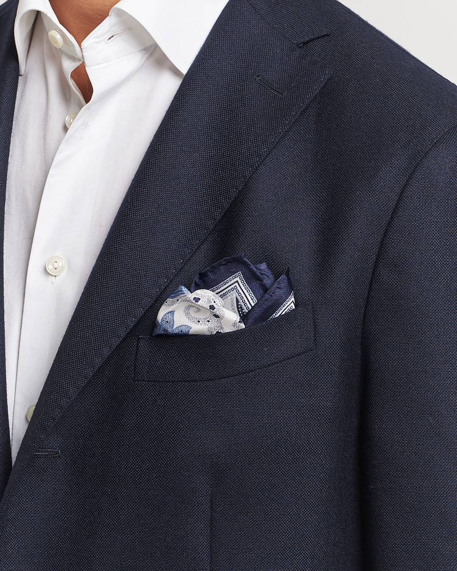 Herren | Kategorie | Amanda Christensen | Silk Twill Printed Flower Pocket Square Navy