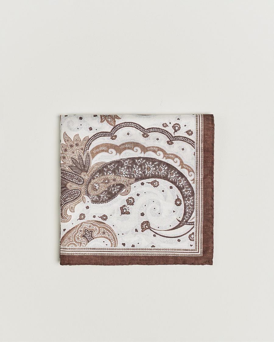 Herren |  | Amanda Christensen | Silk Twill Printed Flower Pocket Square Brown