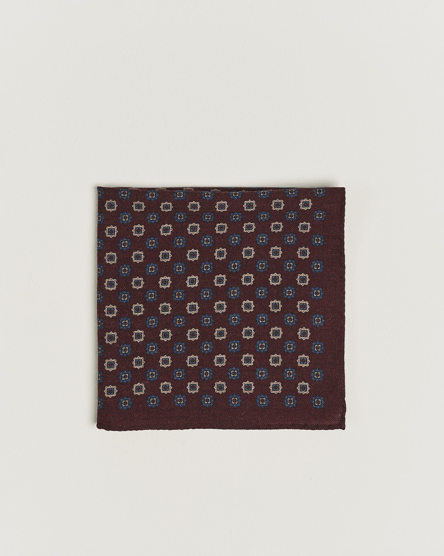 Herren | Neue Produktbilder | Amanda Christensen | Wool Flannel Printed Flower Pocket Square Wine