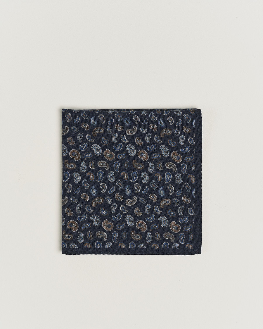 Herren | Neue Produktbilder | Amanda Christensen | Wool Flannel Printed Paisley Pocket Square Navy