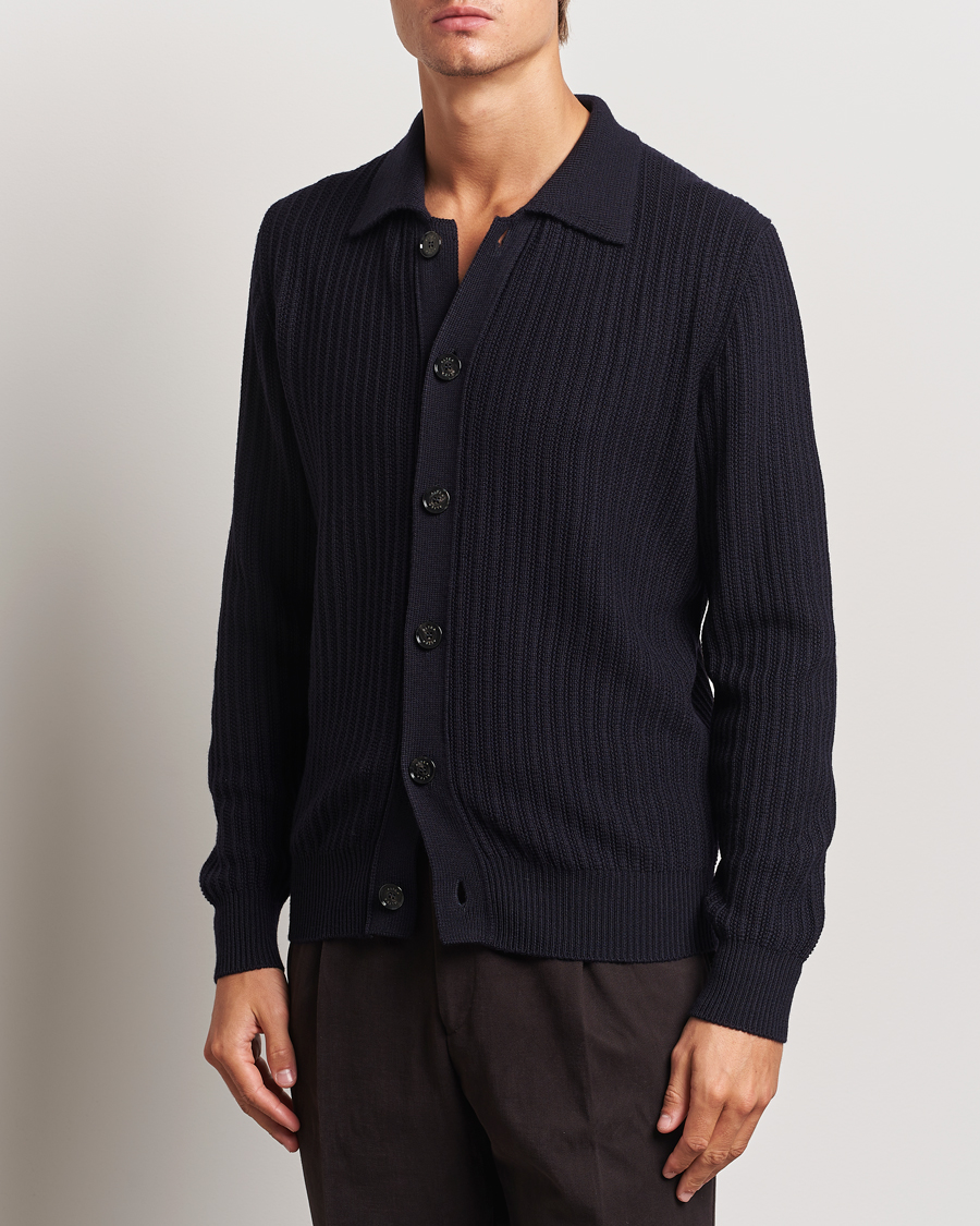 Herren |  | Altea | Rib Wool Cardigan Navy