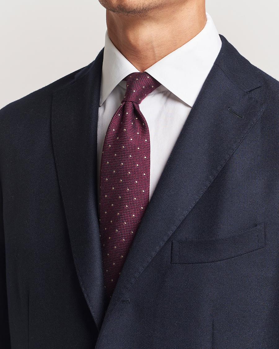 Herren |  | Finamore Napoli | Wool/Silk Grenadine Dot Tie Burgundy