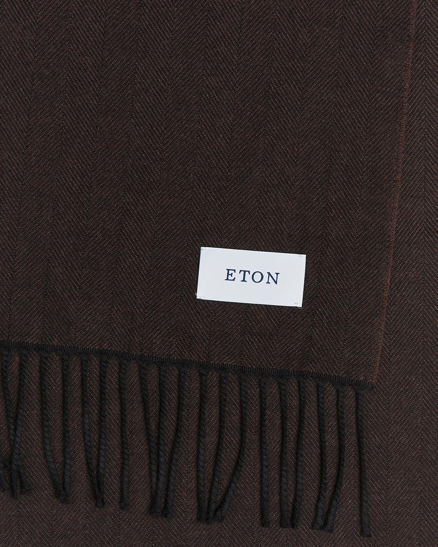 Herren |  | Eton | Merino Wool Herringbone Scarf Dark Brown