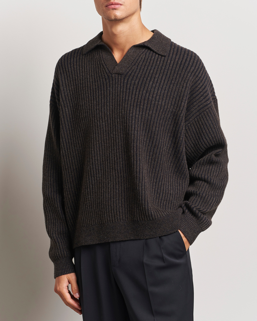 Herren |  | Filippa K | Rib Knitted Polo Shirt Mocha/Navy