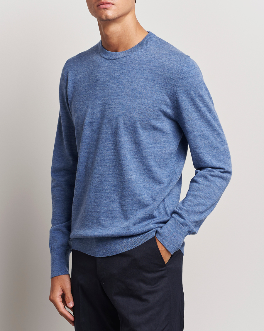 Herren | Rundausschnitt | Filippa K | Merino Round Neck Sweater Blue Melange