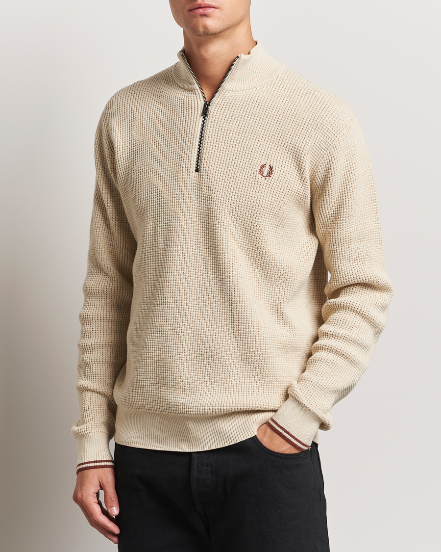 Herren |  | Fred Perry | Waffle Stitch Half Zip Oatmeal