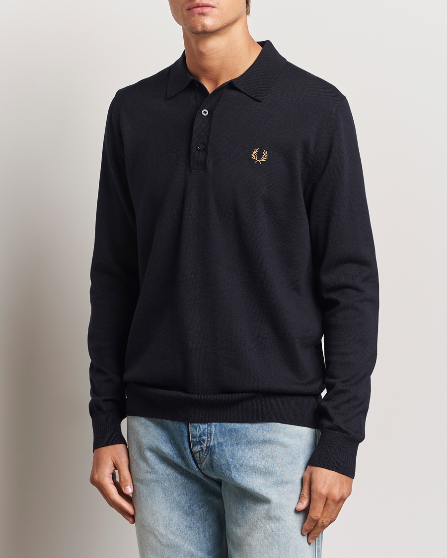 Herren | Bestickte Polohemden | Fred Perry | Knitted Long Sleeve Polo Navy